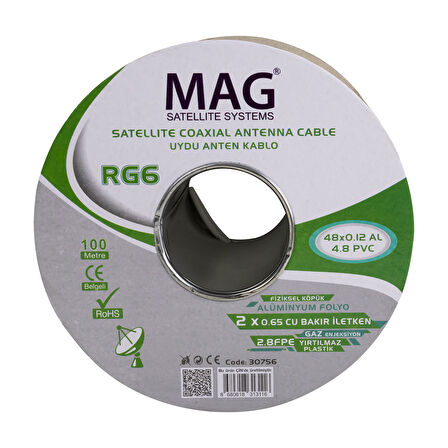 Mag RG59 Fa Mini Dual Bitişik Kablo 48 Tel Anten Kablosu 100 Metre Uydu Lnb Kablosu