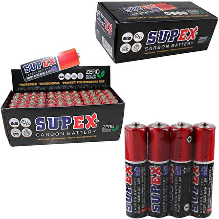 Supex R03 1.5 Volt Çinko Karbon AAA Kalem Pil 60'lı İnce Kalem Pil