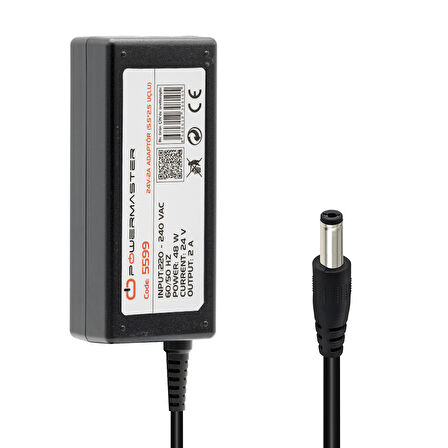 Powermaster 24 Volt 2 Amper 5.5 2.5 Uçlu Adaptör Plastik Kasa Masa Üstü Adaptör 24V-2A