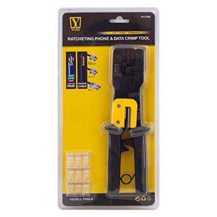 Yeskit YK-376M RJ11-RJ12-RJ22-RJ45 3'Lü Soket Sıkma Pensesi