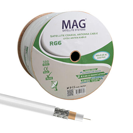 MAG RG59 FA MİNİ DUAL BİTİŞİK 48 TEL ANTEN KABLOSU (300 METRE)