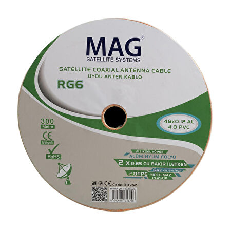 MAG RG59 FA MİNİ DUAL BİTİŞİK 48 TEL ANTEN KABLOSU (300 METRE)