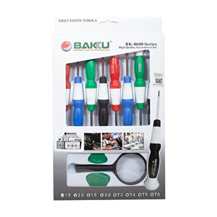 BAKU BK-8600 CEP TELEFONU TORNAVİDA VE CIMBIZ SETİ (8 AD TORNAVİDA+2 AD AÇMA APARATI+1 AD MERCEK)