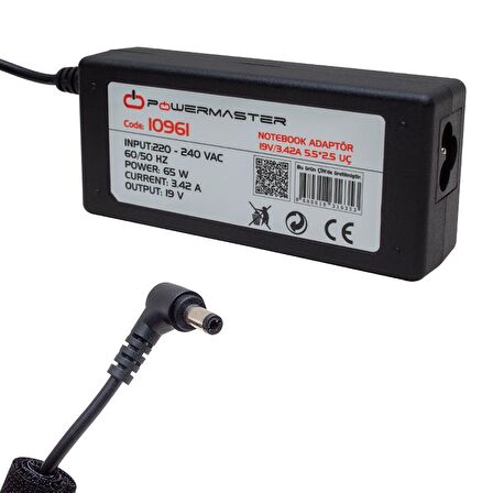 NOTEBOOK ADAPTÖR PM-10961 TOSHIBA-ASUS-ACER 19V/3.42A 5.5*2.5 UÇ POWERMASTER
