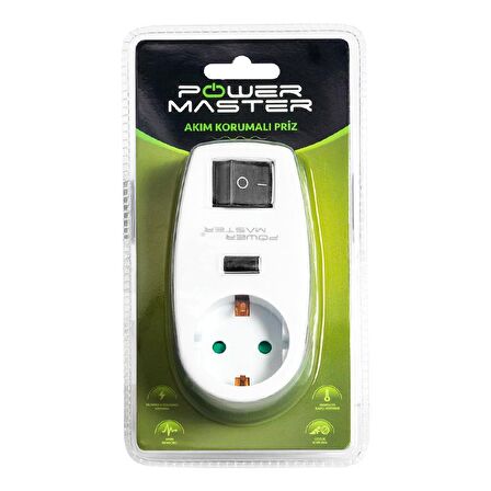 POWERMASTER PM-18522 LED GÖSTERGELİ ANAHTARLI TEKLİ AKIM KORUMALI PRİZ BEYAZ (16A-3500W)