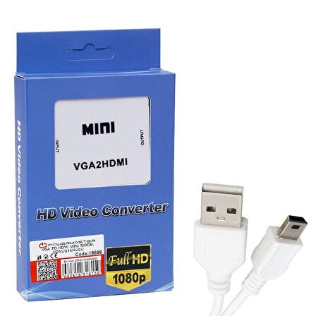 POWERMASTER PM-18698 VGA TO HDMI SES ÇIKIŞLI MİNİ MODEL DÖNÜŞTÜRÜCÜ