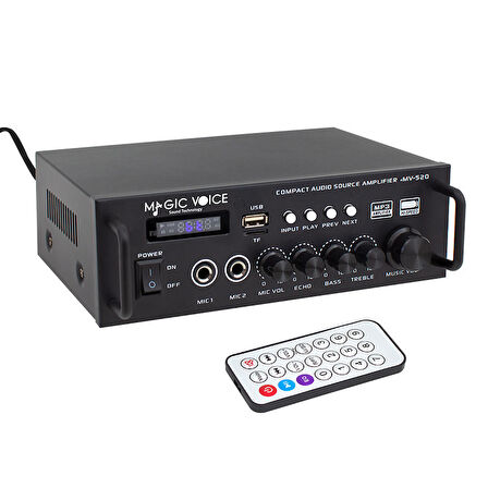 MAGICVOICE MV-520 30W USB/SD/UK BLUETOOTH EKO-2 MİK.TDA 7377 Lİ *2 GİRİŞ,UK LI 220/12V TRAFOSUZ ANFİ