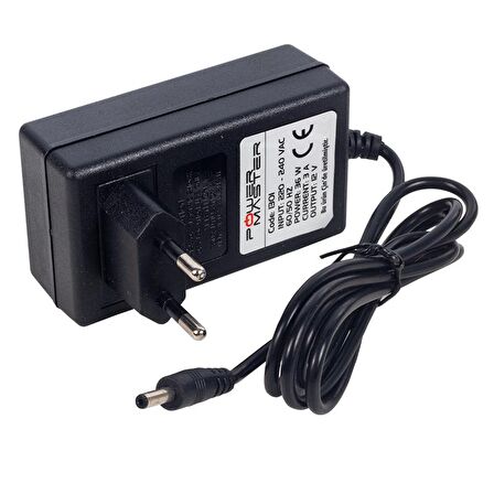 POWERMASTER PM-1301 12 VOLT 3 AMPER VERA YAZAR KASA POS PLASTİK KASA ADAPTÖR 3.5*1.35 UÇ