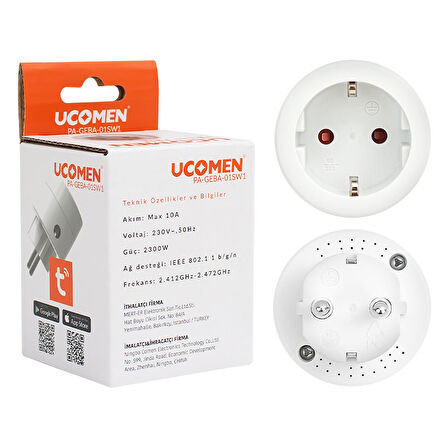 UCOMEN PA-GEBA-01SW 10 AMPER WİFİ TUYA DESTEKLİ AKILLI PRİZ