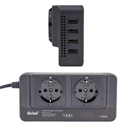 POWERMASTER PM-19827 12 VOLT - 200 WATT 4 USBLİ DİJİTAL ÇAKMAKTAN POWER INVERTER