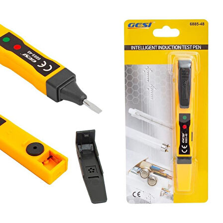 Gesi 6885-48 Dedektörlü Faz Kontrol Kalemi Voltaj Test Aleti Ac Voltaj Dc Gerilim Ölçer Ölçüm Cihazı