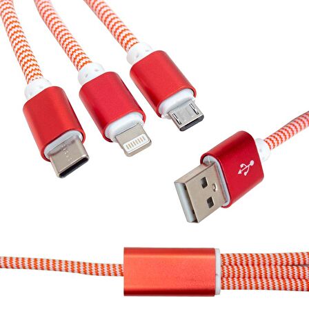 POWERMASTER MICRO USB/TYPE-C/LIGHTNING 2.1A METAL 1.2 METRE ŞARJ VE DATA KABLOSU