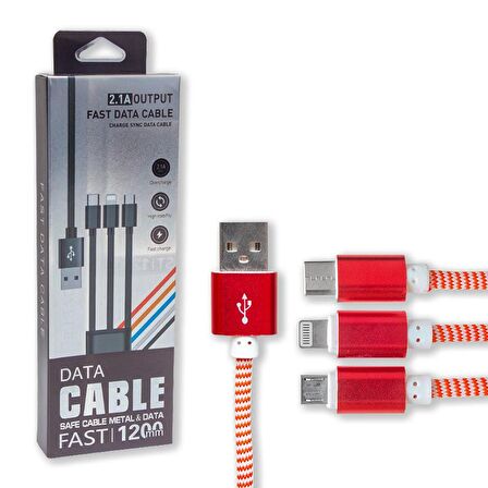 POWERMASTER MICRO USB/TYPE-C/LIGHTNING 2.1A METAL 1.2 METRE ŞARJ VE DATA KABLOSU