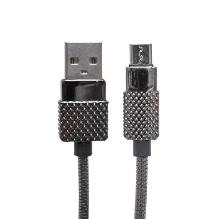 POWERMASTER 3 AMPER METAL YAYLI MICRO USB DATA VE ŞARJ KABLOSU 1 METRE