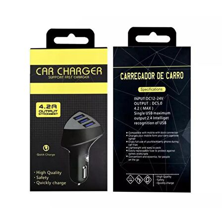 POWERMASTER PM-2417 4.2 AMPER 3LÜ USB ÇAKMAKLIK HIZLI ARAÇ ŞARJ CİHAZI