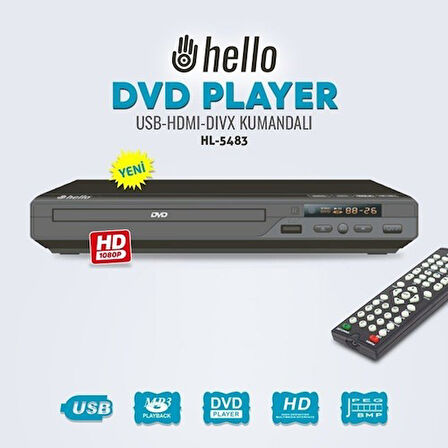 Hello Hl-5483 Dvd Player Divx Kumandalı Hdmi Çıkışlı Dvd Vcd Usb Den Film Oynatabilme