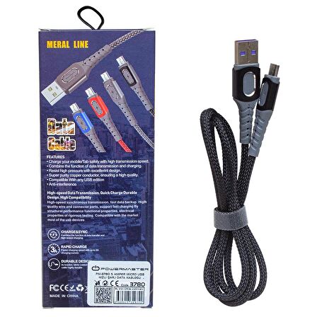 POWERMASTER PM-3780 5 AMPER MİCRO USB HIZLI ŞARJ DATA KABLOSU