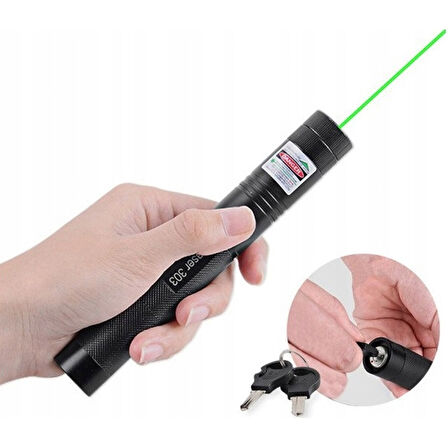 Powermaster OM-120118650 Pilli Şarjlı Anahtar Emniyetli Yeşil Lazer Pointer (50 KM)