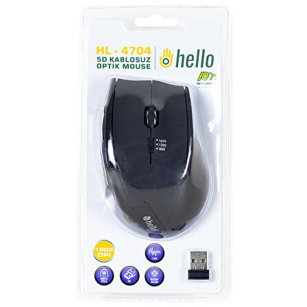 HELLO HL-4704 2.4GHZ 1600DPI 5D KABLOSUZ OPTİK OYUNCU MOUSE