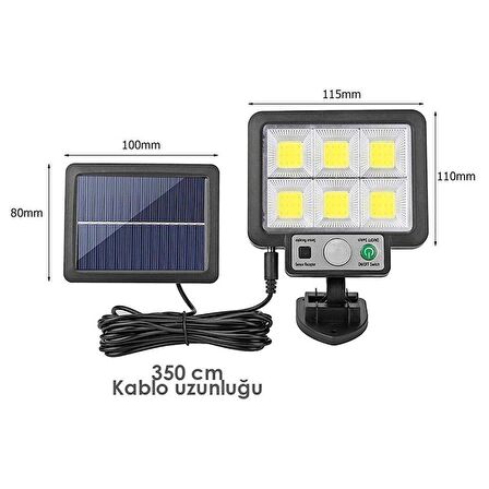 Powermaster JX-F72 Solar Panelli Hareket Sensörlü Üç Modlu Duvar Lambası - 7395