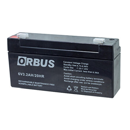 AKÜ 6 VOLT 3.2 AMPER ORBUS ORB6-3.2 ( 135 X 33 X 60 MM )