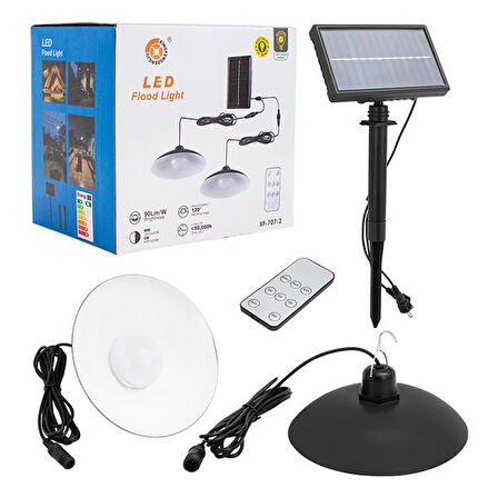 Powermaster XF-707-2 Kumandalı Solar Panelli 2 Power Ledli Çiftli Projektör Lambası XF-707-2