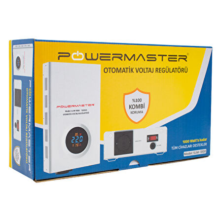 Powermaster SLIM-1000 Otomatik Voltaj Kombi Regülatörü 220V Ev Tipi Regülatör 220 Volt 1000 Watt