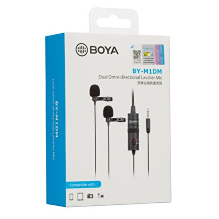 BOYA BY-M1DM ÇOK YÖNLÜ İKİLİ 4 METRE KABLOLU PROFESYONEL YAKA MİKROFONU