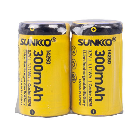 Sunkko 3.7 Volt 300 Mah 14250 Şarj Edilebilir Pil 2 Adet Lityum İon Şarjlı Pil 14x25mm