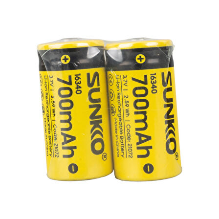 Sunkko 3.7 Volt 700 Mah 16340 Şarj Edilebilir Pil 2 Adet Lityum İon Şarjlı Pil 16x34mm