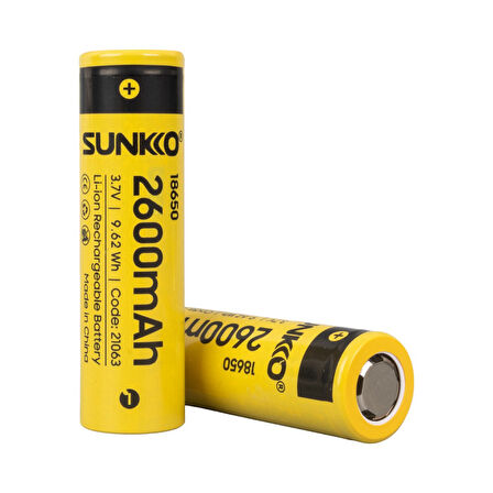 Sunkko 3.7 Volt 2600 Mah 18650 Şarj Edilebilir Pil 2 Adet Lityum İon Şarjlı Pil 18x65mm