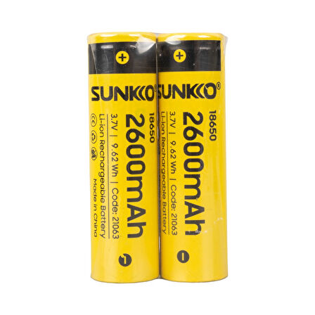 Sunkko 3.7 Volt 2600 Mah 18650 Şarj Edilebilir Pil 2 Adet Lityum İon Şarjlı Pil 18x65mm