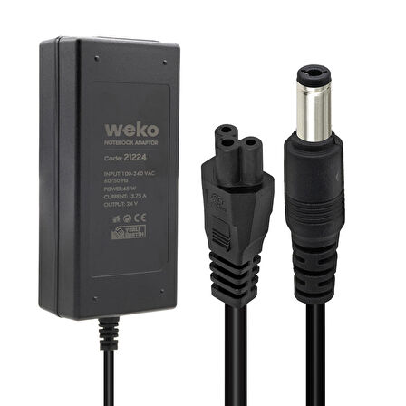 WEKO 24 VOLT - 3.75 AMPER - 65 WATT 5.5*2.5 UÇLU YERLİ ÜRETİM NOTEBOOK ADAPTÖR