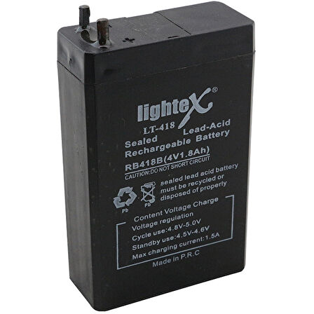 Lightex 4 Volt 1.8 Amper Ah Bakımsız Işıldak Aküsü 48 X 21 X 75 MM Yeni Tarihli Taze Akü