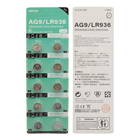 Powermaster AG9 LR936 1.5V Alkalin Düğme Pil (10'Lu Paket)