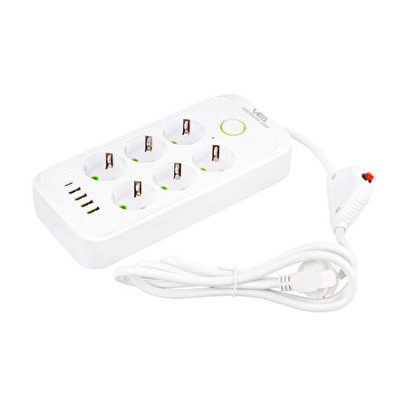 VEA VA-21564 6 lı Usb li Akım Korumalı Grup Priz Type-c Soketli Anahtarlı 1.5 Metre Uzatma Kablosu 