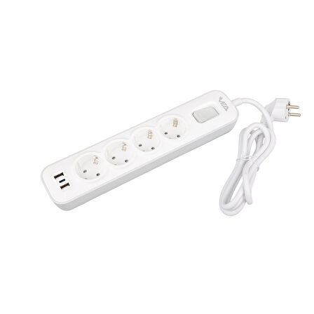 Vea VE-NOVA104U A Class 4 lü Anahtarlı 1.5 Metre Grup Priz 2 Usb Uzatma Kablosu 4000 Watt 16 Amper Akım Korumalı Priz