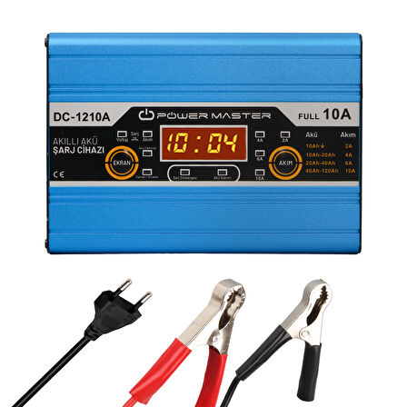 Powermaster DC-1210A 12 Volt Max 10 Amper Digital Ekranlı Akıllı Akü Şarj Cihazı Aleti Oto Araç Karan Uyumlu