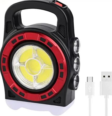 POWERMASTER HB-6678C COB LEDLİ 20 WATT 3 KADEMELİ ŞARJ EDİLEBİLİR USB ÇIKIŞLI SOLAR LAMBA