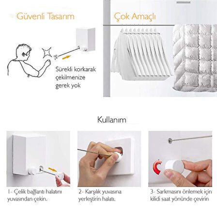 Sunup SN-22743 Ayarlanabilir Paslanmaz Çelik Halatlı Geri Çekilebilir Askılık
