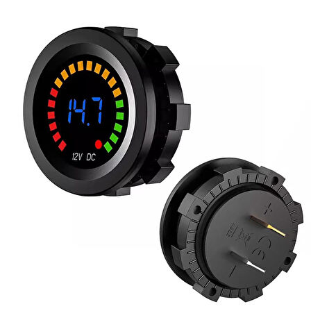 Ayt Powermaster IC-230E 6-18 Volt Voltmetre Pano Tipi Akü Göstergeli 28 Mm 6-18 Volt Dış Çap 36.5 Mm 2 Pinli