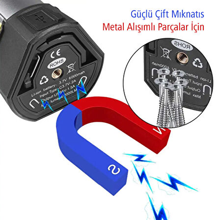 Powermaster PM-24565 25 Watt USB TYPE-C Girişli P50 Ve Cob Ledli 2 Kanatlı Kollu Çalışma Lambası