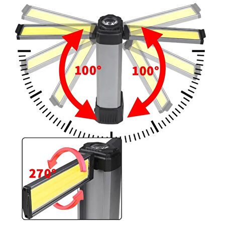 Powermaster PM-24565 25 Watt USB TYPE-C Girişli P50 Ve Cob Ledli 2 Kanatlı Kollu Çalışma Lambası