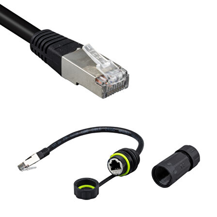 Powermaster RJ45 Erkek Dişi Konnektör Su Geçirmez İnternet Soket Girişli Konnektör Ethernet Kablo Ucu