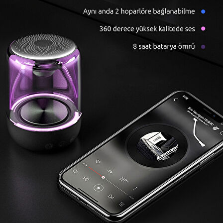 Magicvoice MV-24696 600 Mah Taşınabilir RGB Mikrofonlu AUX - TF- BLUETOOTH 3 Watt Hoparlör Mini Speaker (beyaz)