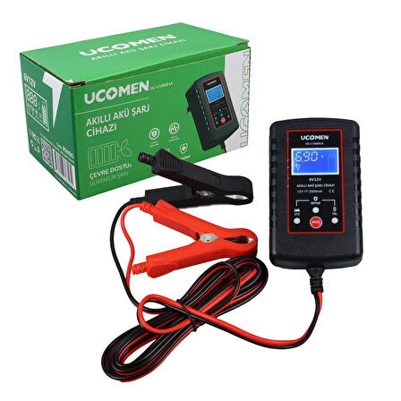 Ayt Ucomen UC-C121001A Siyah 6-12 Volt 2 Amper Led Göstergeli Akü Şarj Cihazı Dijital Göstergeli Akü Şarj Aleti