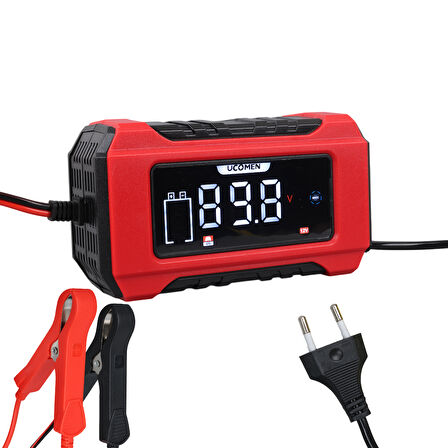 Ayt Ucomen UC-C120501B Kırmızı 12 Volt 6 Amper Lcd Göstergeli Akıllı Akü Şarj Cihazı Oto Motor Akü Şarj Aleti