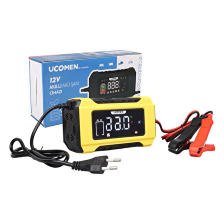 electroon Ucomen UC-C120501B Sarı 12Volt 6Amper Lcd Göstergeli Akıllı Akü Şarj Cihazı