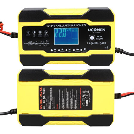 electroon Ucomen UC-C121001A Sarı 12/24 Volt 10 Amper Led Göstergeli Akü Şarj Cihazı