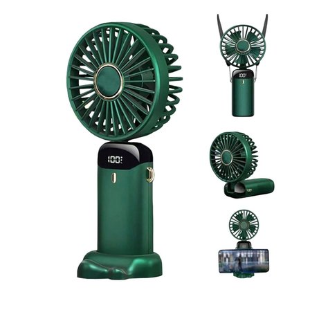 Powermaster PM-25103 Taşınabilir Şarjlı Vantilatör Dijital Göstergeli Yeşil Telefon Standlı Fan